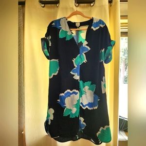 Navy Abstract Floral Shirt Dress